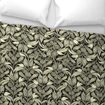Spoonflower Crean Flower Trellis On Black By Kedoki Euro Pillow Sham