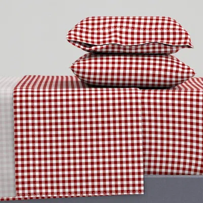 Spoonflower Crimson Gingham Queen Sheet Set