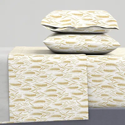 Spoonflower Crops Wheat Rye Golden Yellow On White King Sheet Set
