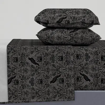Spoonflower Crow Song Reverie Gothic Damask Shadows Whispering Melancholy Calm Small Queen Sheet Set