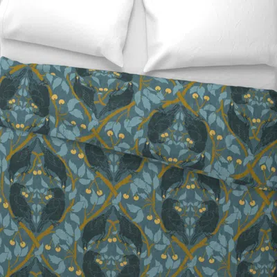 Spoonflower Crows In The Cherry Tree Denim Blue And Gold Large King Pillow Sham