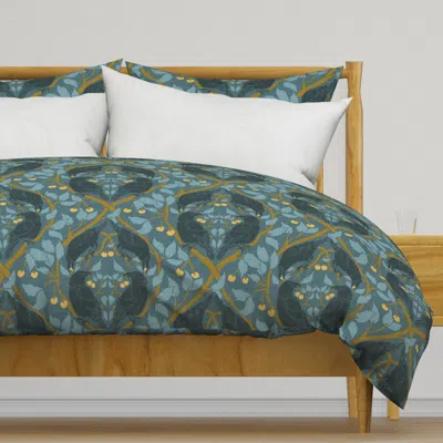 Spoonflower Crows In The Cherry Tree Denim Duvet Cover
