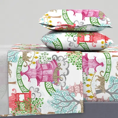 Spoonflower Custom Anita Party Leopards In Pagoda Forest Blue Teal Queen Sheet Set