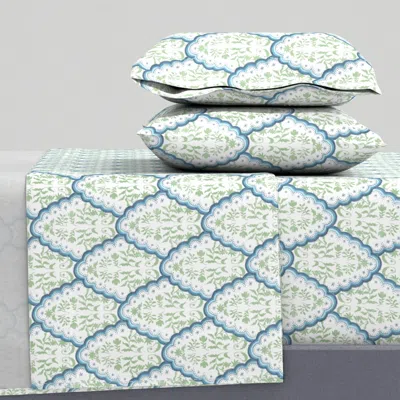 Spoonflower Custom Blue And Green Scalloped Edges Paisley Texture King Sheet Set