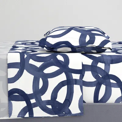 Spoonflower Custom Circles Navy On White Twin Sheet Set