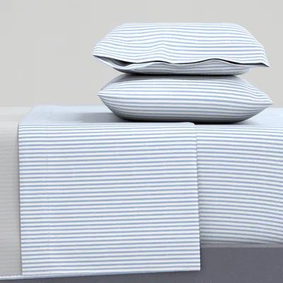 Spoonflower Custom Cornflower Blue And White Ticking King Sheet Set