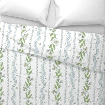Spoonflower Custom Emma Stripe- Tan With Soft Blue And Greens On White Euro Pillow Sham