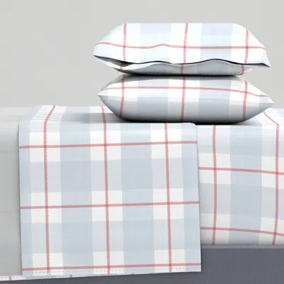 Spoonflower Custom Lyssa Real Red And Soft Sky Plaid Strie Queen Sheet Set