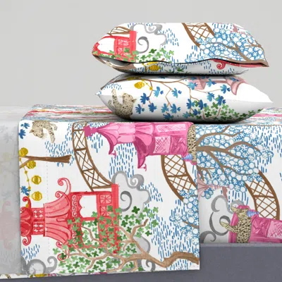 Spoonflower Custom Ruth Party Leopards In Pagoda Forest Blue Teal Cal King Sheet Set
