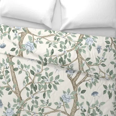 Spoonflower Custom Silver Spruce Tan And Soft Blue Elsie's Garden Euro Pillow Sham
