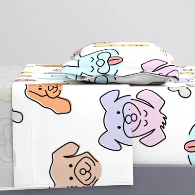 Spoonflower Cute Dog Faces Doodle Pets Funny Puppy Sketch Kids Room Pastel White Xl Twin Sheet Set