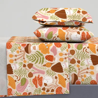 Spoonflower Cute Mushrooms (large Scale) Queen Sheet Set