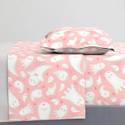 Spoonflower Cute Pastel Pink Halloween Ghosts Twin Sheet Set