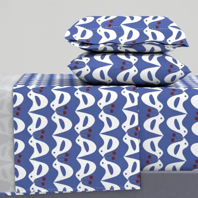 Spoonflower Cute Retro Birds With Red Cherries Queen Sheet Set