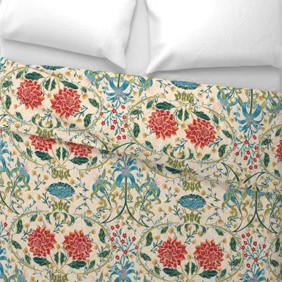 Spoonflower Dahlias And Tulips Wide Cotton Sateen 3.5 oz 30" X 24" Standard Flanged In Green