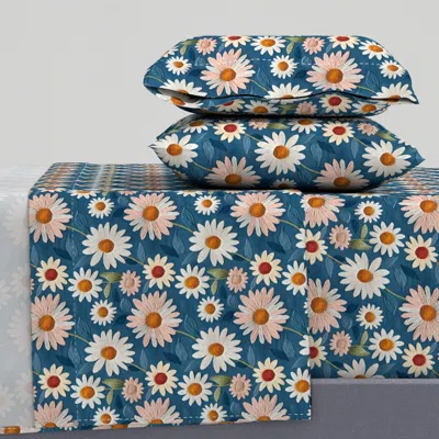 Spoonflower Daisies 3d Realistic Embroidery Textured Spring Floral Flowers King Sheet Set