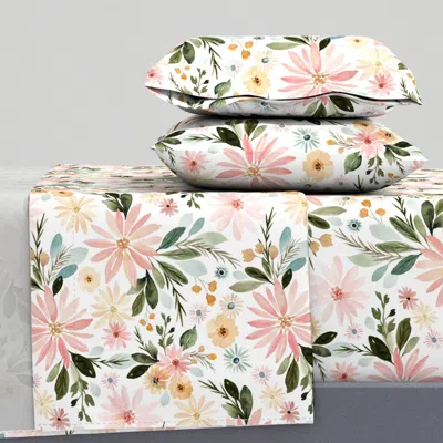 Spoonflower Daisy Garden Large On White Cal King Sheet Set