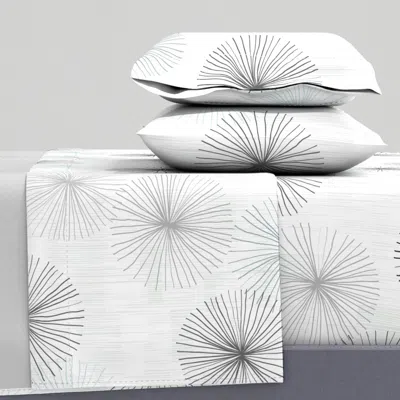 Spoonflower Dandelions Confetti White M+m Grays Slate H2o By Friztin King Sheet Set
