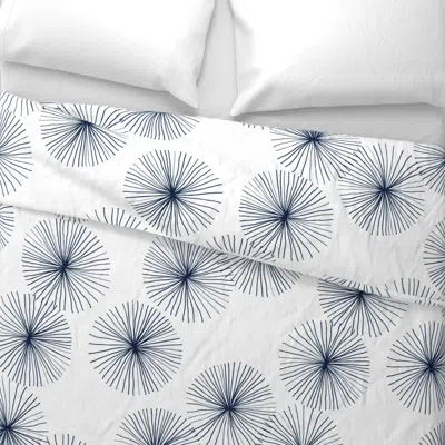 Spoonflower Dandelions White Navy By Friztin Wide Cotton Sateen 3.5 oz 26" X 20" Standard Knife Edge