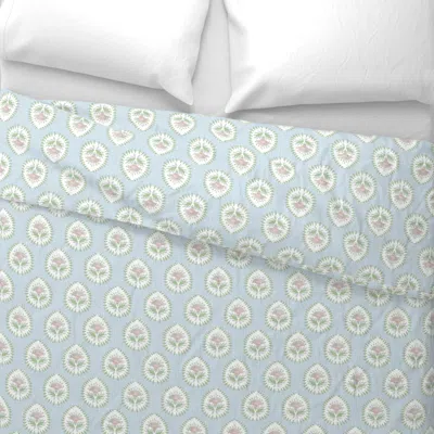Spoonflower Daphne Custom Martha Light Blue With Green And Pink Wide Cotton Sateen 3.5 oz 26" X 20" Standard Kni