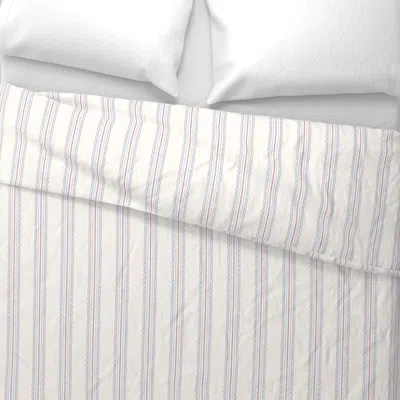 Spoonflower Darcy Stripe - Blue Dawn & Red Scallop Frame Stripe Wide Cotton Sateen 3.5 oz 26" X 20" Standard Kni