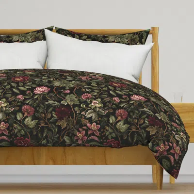 Spoonflower Dark Academia Vintage Floral Duvet Cover In Black