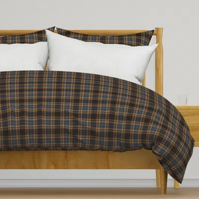 Spoonflower Dark Blue And Brown Fine Line Duvet Cover