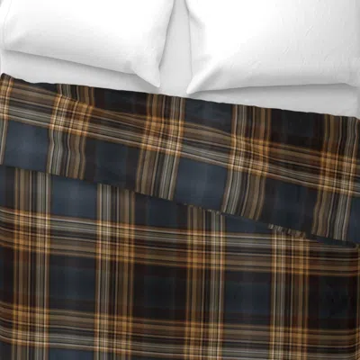 Spoonflower Dark Blue And Brown Fine Line Plaid Large Scale For Wallpaper And Home Wide Cotton Sateen 3.5 oz 30"