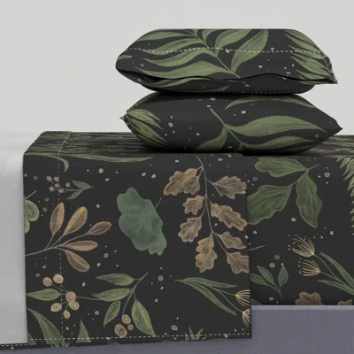 Spoonflower Dark Botanical Leaves - Wallpaper Scale Queen Sheet Set