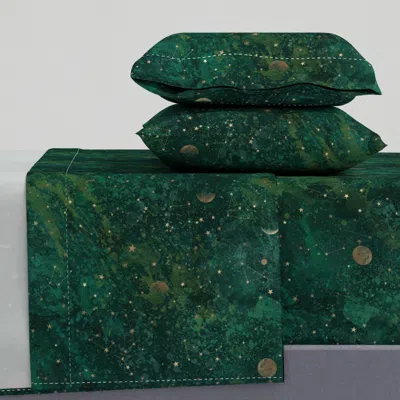 Spoonflower Dark Green Moon & Stars Bohemian Version Queen Sheet Set