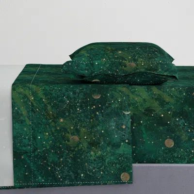 Spoonflower Dark Green Moon & Stars Bohemian Version Twin Sheet Set