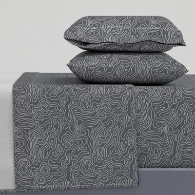 Spoonflower Dark Grey And White Stripes Wave Elevation Topographic Topo Map Pattern Queen Sheet Set