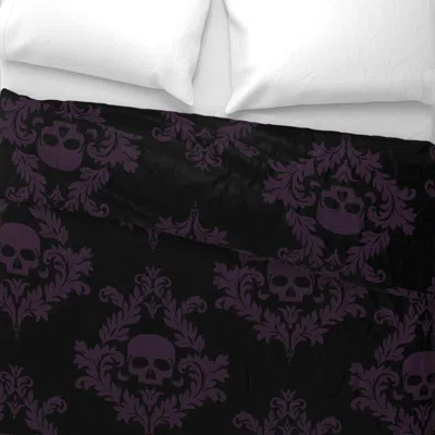 Spoonflower Dark Plum Skull Damask On Black Huge Wide Cotton Sateen 3.5 oz 26" X 20" Standard Knife Edge