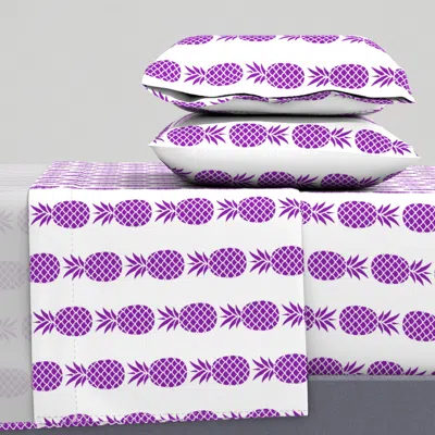 Spoonflower Dark Purple Pineapples On White Background / Luxe Coastal / Small Queen Sheet Set