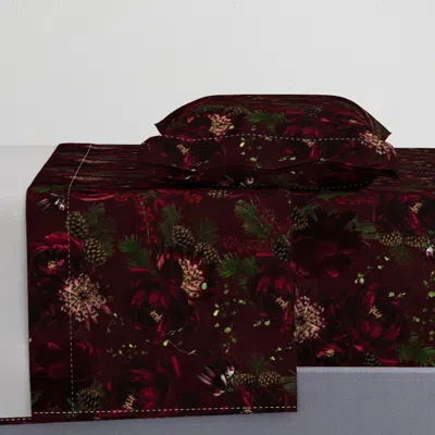 Spoonflower Dark Vintage Flower Winter Garden- Lush Burgundy Christmas Peonies- Glamour Twin Xl Shee
