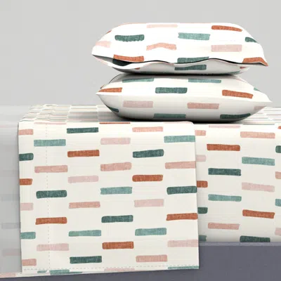 Spoonflower Dash - Block Print Boho  - Multi Terra-cotta Jade Pink - Lad20 Queen Sheet Set