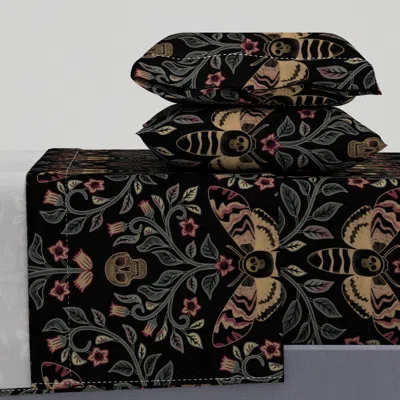Spoonflower Death Head Damask Death Head Moth Belladonna And Skulls Black Large King Sheet Set