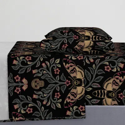 Spoonflower Death Head Damask Death Head Moth Belladonna And Skulls Black Large Twin Sheet Set