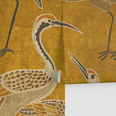 Spoonflower Deco Cranes Golden 24in Repeat Performance 2' X 12' In Yellow