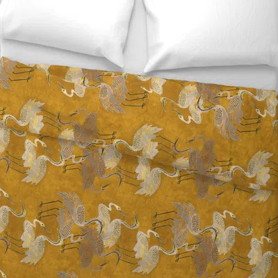 Spoonflower Deco Cranes Golden Hour - 12in Repeat Rotated Wide Cotton Sateen 3.5 oz 26" X 20" Standard Knife Edg