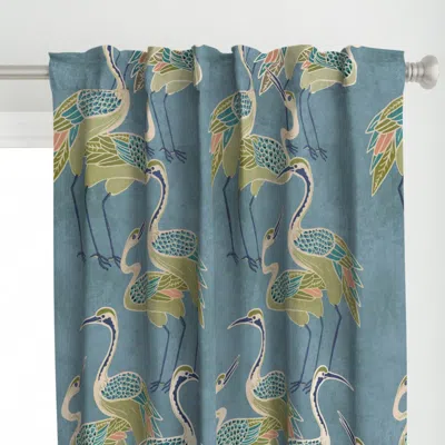 Spoonflower Deco Cranes Pool Blue Curtain Panel