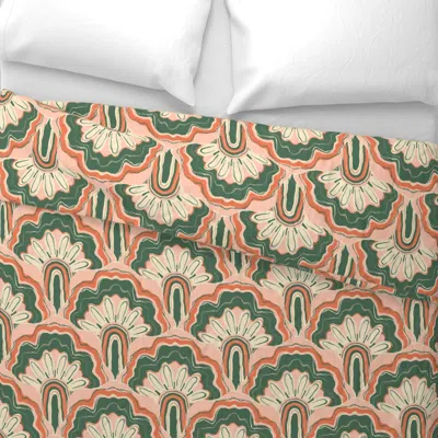 Spoonflower Deco Peacock - Coral Pink & Green Wide Cotton Sateen 3.5 oz 26" X 20" Standard Knife Edge