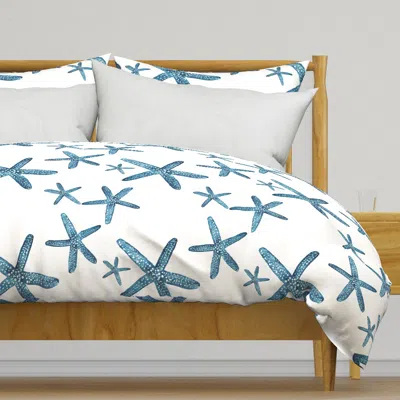 Spoonflower Deep Blue Ocean Monochrome - Duvet Cover In White