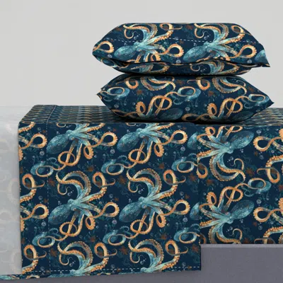 Spoonflower Deep Sea Spiral Oceanic Octopus Fantasy Cal King Sheet Set