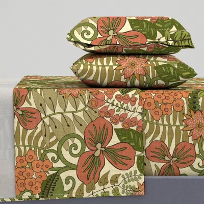 Spoonflower Devonshire Cottage Romance (ivory Coral Green) - Large Cal King Sheet Set