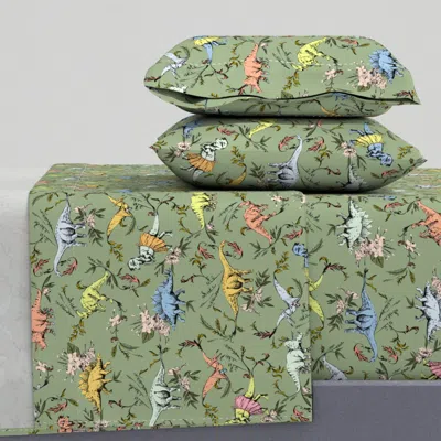 Spoonflower Dino Dancer Dusk King Sheet Set