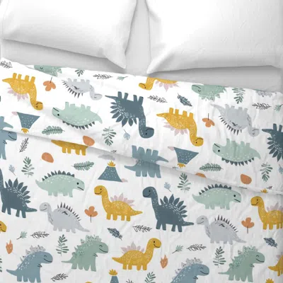 Spoonflower Dinosaur Play In Soft Yellow And Blue Wide Cotton Sateen 3.5 oz 26" X 20" Standard Knife Edge