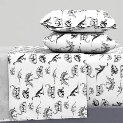 Spoonflower Dinosaur Skeletons Black And White Dino Museum Animals (405) Full Sheet Set