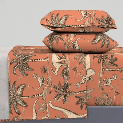 Spoonflower Dinosaur Toile Rust Red Large Scale Prehistoric - Boys Nursery Walls Wb24 King Sheet Set