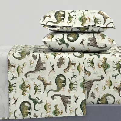 Spoonflower Dinosaurs - Large - Earthy Prehistoric Gentle Dino Friends Kids Adventure Cal King Sheet